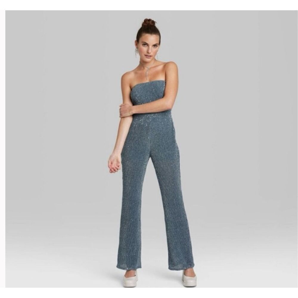 Women's Tube Sequin Mesh Jumpsuit - Wild Fable Slate‎ Blue S
